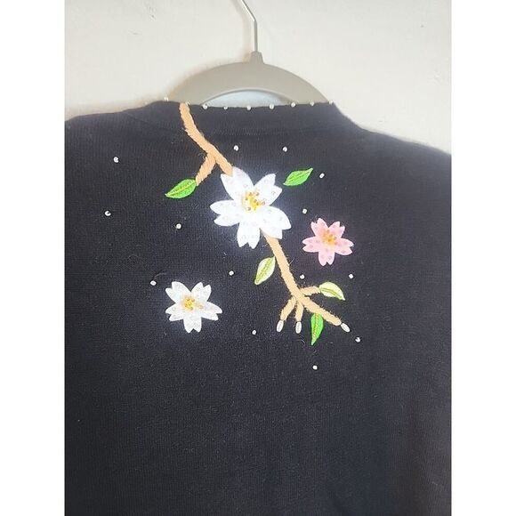 Berek Long Sleeve Button Down Floral Beaded Cardigan Sweater Petite Medium M - Picture 8 of 8